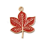 Thanksgiving Day Theme Alloy Enamel Pendants, Golden, Maple Leaf Charm, Red, 25.5x20x1.5mm, Hole: 1.5mm(ENAM-M002-03G-17)