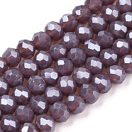 Electroplate Glass Beads Strands, Pearl Luster Plated, Faceted, Rondelle, Old Rose, 4x3mm, Hole: 0.4mm, about 123~127pcs/strand, 16.5~16.9 inch(42~43cm)(EGLA-A034-P4mm-A01)