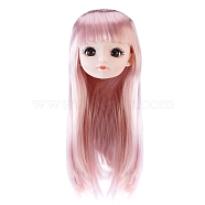 Plastic Doll Head, with Long Hairstyle, for Female BJD Doll Accessories Making, Pink, 150mm(PW-WG34033-02)