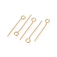 304 Stainless Steel Eye Pins, Real 18K Gold Plated, 22 Gauge, 20x0.6mm, Hole: 2mm(A-STAS-L238-005I-G)