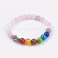 Natural Rose Quartz Stretch Bracelets, with Alloy Buddha Head Findings, Mixed Stone and Resin Beads, 2-1/8 inch(5.5cm)(BJEW-JB03951-03)