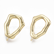 Brass Stud Earring Findings, with Loop, Real 18K Gold Plated, 22x15.5mm, Hole: 1mm, Pin: 0.7mm(X-KK-S348-103)