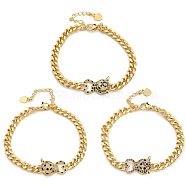 Brass Micro Pave Cubic Zirconia Bracelets, Real 18K Gold Plated, Leopard, Mixed Color, 6-7/8 inch(17.5cm)(BJEW-K261-06G)