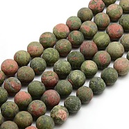 Natural Frosted Unakite Round Bead Strands, 10mm, Hole: 1mm, about 37~39pcs/strand, 14.9~15.6 inch(G-M064-10mm-06)
