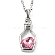 Alloy Resin Pendant Necklaces, with Cable Chains, Bottle with Heart, Platinum, Pink, 16.73 inch(42.5cm)(NJEW-B0003-06P)