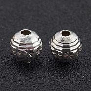 Brass Beads, Long-Lasting Plated, Faceted, Round, 925 Sterling Silver Plated, 6mm, Hole: 1mm(KK-H759-02B-S)