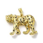 Rack Plating Brass Micro Pave Cubic Zirconia Pendants, Long-Lasting Plated, Cadmium Free & Lead Free, Leopard, Real 18K Gold Plated, 37x28.5x9mm, Hole: 9mm(KK-A210-03D-G)