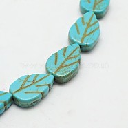 Synthetical Dyed Turquoise Leaf Bead Strand, Turquoise, 14x9x4mm, Hole: 1mm, about 28pcs/strand, 15.3 inch(G-P084-14mm-03I)