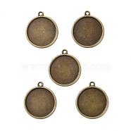 Flat Round Alloy Pendant Cabochon Settings, Plain Edge Bezel Cups, Cadmium Free & Nickel Free & Lead Free, Antique Bronze, Tray: 20mm, 26x23x2mm, Hole: 2mm, about 525pcs/kg(PALLOY-N0088-37AB-NF)