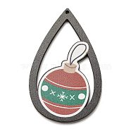 Wood Pendants, Teardrop, Christmas Theme Charms, Christmas Bell, 55x34x2.5mm, Hole: 1.6mm(WOOD-Z003-04D)