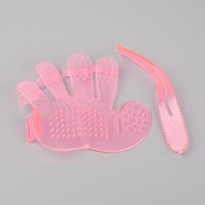 PVC Pet Bath Brush, Glove Massage Palm Five Finger Brush, Pet Supplies, Pink, 110~134x26~115x3~10mm, 2pcs/set(TOOL-WH0133-81B)