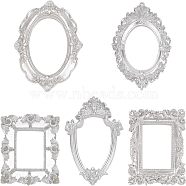 5Pcs 5 Style Retro Photo Frames, Resin Gold Flower Frames, Small Family Photo Holders, for Pictures Embossed Photo Props Wall Decor Accessories, Mixed Shapes, Silver, 1pc/style(AJEW-FG0001-45A)