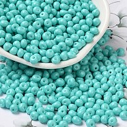 6/0 Opaque Baking Paint Glass Seed Beads, Teardrop, Dark Turquoise, 4.5~5x4x3~3.5mm, Hole: 0.9mm, about 5625Pcs/Pound(SEED-M012-02A-01)