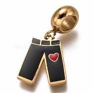 304 Stainless Steel Enamel European Dangle Charms, Large Hole Pendants, Trousers with Red Heart, Golden, Black, 23mm, Hole: 4.5mm, Pendants: 14.5x12.5x1.5mm(STAS-I177-16A)