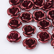 Aluminum Beads, Frosted, Long-Lasting Plated, 3-Petal Flower, Dark Red, 6x4.5mm, Hole: 0.8mm(X-FALUM-T001-02A-01)