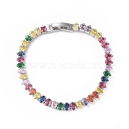 Cubic Zirconia Tennis Bracelet, Platinum Brass Teardrop Link Chain Bracelet for Women, Cadmium Free & Lead Free, Colorful, 7-1/8 inch(18.2cm)(BJEW-L652-24P-01)