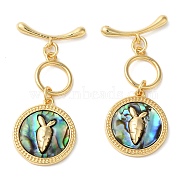 Brass Toggle Clasps with Paua Shell, Carrot, Real 18K Gold Plated, 41mm, Ring: 13x10x2mm, Hole: 1.5mm, Bar: 19x7x2.5mm, Hole: 1.5mm, pendant: 19x17x3mm, Hole: 0.7mm(KK-N254-71G)