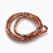 Electroplated Non-magnetic Synthetic Hematite Bead Strand, Rondelle, Faceted, Copper Plated, 3x2mm, Hole: 0.8mm, about 181pcs/strand, 15.7 inch(40cm)(G-E498-14A)