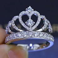 Fashionable Alloy Rhinestone Finger Rings, Crown, Crystal, US Size 7(17.3mm)(FS-WG5016E-01)