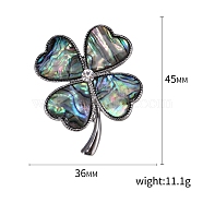 Saint Patrick's Day Shell Brooch, Clover Alloy Rhinestone Brooch with Enamel, Platinum, 45x36mm(PW-WG96978-01)