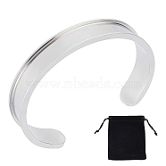 Stainless Steel Grooved Bangles, Cuff Bangle, for Gemstone, Leather Inlay Bangle Making, Stainless Steel Color, 1.2cm, Inner Diameter: 2x2-3/8 inch(5x6cm)(STAS-UN0038-75A)