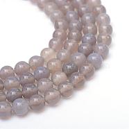 Round Natural Grey Agate Bead Strands, Grade A, 6mm, Hole: 1mm, about 65pcs/strand, 15.7 inch(G-R345-6mm-07)