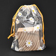 Plastic Frosted Drawstring Bags, Rectangle, Flower Pattern, 20x16x0.02~0.2cm(ABAG-M003-01A-06)