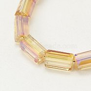 Electroplate Glass Beads, Full Rainbow Plated, Faceted, Cuboid, Orange, 8x4x4mm, Hole: 1mm(EGLA-J023-8x4mm-WLS03)