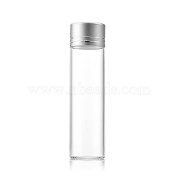 Clear Glass Bottles Bead Containers, Screw Top Bead Storage Tubes with Aluminum Cap, Column, Silver, 2.2x8cm, Capacity: 20ml(0.68fl. oz)(CON-WH0085-77G-01)