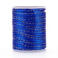 Polyester Cord, with Gold Metallic Cord, Chinese Knotting Cord, Blue, 1.5mm, about 4.37 yards(4m)/roll(OCOR-G006-01-1.5mm-10)