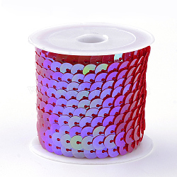 Eco-Friendly Plastic Paillette Beads, Sequins Beads, Ornament Accessories, AB Color, Flat Round, Red, 6mm, about 5m/roll(PVC-Q092-6mm-P96)