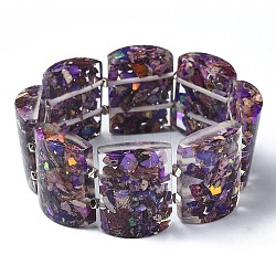 Dyed Natural Imperial Jasper & Synthetic Opal Stretch Bracelets, Epoxy Resin Domino Bracelets for Women, Dark Violet, Inner Diameter: 2-3/8 inch(6.1cm)(BJEW-G702-01C)