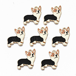 Alloy Enamel Pendants, Corgi Dog, Golden, Cadmium Free & Nickel Free & Lead Free, Peru, 23x23x1.5mm, Hole: 1.6mm(ENAM-N055-002-NR)