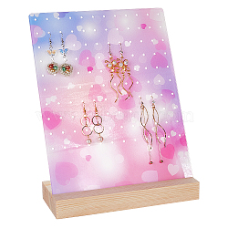 Acrylic Earrings Display Stands, with Wood Base, L-Shaped, Colorful, 25.5x8x20cm, Hole: 3mm(EDIS-WH0029-29B)