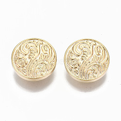 Brass Shank Buttons, Nickel Free, Flat Round with Flower, Real 18K Gold Plated, 17x6mm, Hole: 2mm(KK-S356-108G-NF)