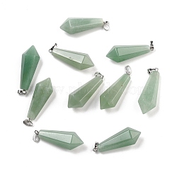 Natural Green Aventurine Pointed Pendants, with Platinum Plated Brass Loops, Bullet, 35.3~38x13~14mm, Hole: 6.5x2.8mm(G-I314-02P-24)