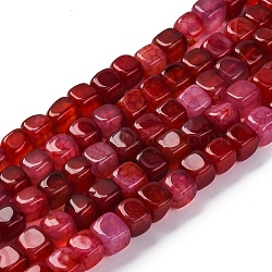 Natural Dragon Veins Agate Beads Strands, Dyed & Heated, Cube, Crimson, 7~8x7~8x7~8mm, Hole: 0.9mm, about 56pcs/strand, 14.57''(37cm)(G-G177-E14-01)