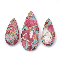 Synthetic Gemstone Pendants, Turquoise and Regalite/Imperial Jasper/Sea Sediment Jasper, Dyed, teardrop, Hot Pink, 36~50x15~21x6~7mm, Hole: 1mm, 3pcs/set(G-S328-003A)