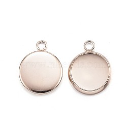 Ion Plating(IP) 304 Stainless Steel Pendant Cabochon Settings, Plain Edge Bezel Cups, Flat Round, Rose Gold, Tray: 10mm, 15x12x2mm, Hole: 2mm(STAS-G127-13-10mm-RG)