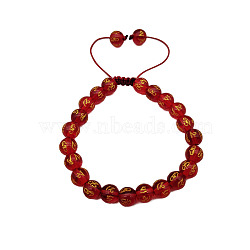 Dyed Natural Quartz Crystal Round Braided Bead Bracelet, Om Mani Padme Hum Adjustable Bracelet, Red(FP3593-5)