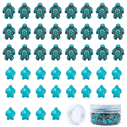 100Pcs 2 Sizes Dyed Synthetic Turquoise Beads Strands, Tortoise and 1Roll Stretchy Beading Elastic Thread, Turquoise, 18x14x8mm, Hole: 1mm(G-SC0001-59)