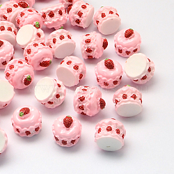 Strawberry Cake Resin Decoden Cabochons, with Random Color Bottom, Imitation Food, 16x15mm, Pink, 16x15mm(X-CRES-R183-05B)