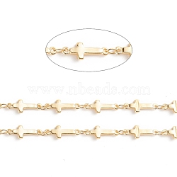 3.28 Feet Brass Sideways Cross Link Chains, Soldered, Long-Lasting Plated, Real 18K Gold Plated, 13.5x5x1.5mm(X-CHC-E021-10A)