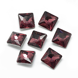 Pointed Back Glass Rhinestone Cabochons, Back Plated, Faceted, Square, Dark Red, 8x8x3.5mm(RGLA-T027-8x8mm-18)