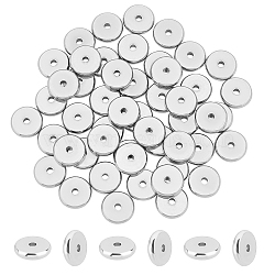 50Pcs 304 Stainless Steel Spacer Beads, Flat Round, Stainless Steel Color, 10x2mm, Hole: 2mm(STAS-UN0026-04)