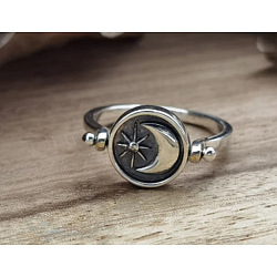 Zinc Alloy Finger Two Sided Rotatable Finger Rings, Oval & Sun & Moon, Fidget Spinner Rings for Calming Worry Meditation, Platinum, US Size 10(19.8mm)(FS-WG6AB10-05)
