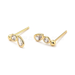 Clear Cubic Zirconia Teardrop Stud Earrings, Brass Jewelry for Women, Cadmium Free & Nickel Free & Lead Free, Real 18K Gold Plated, 10x5mm, Pin: 0.7mm(X-EJEW-G297-22G)