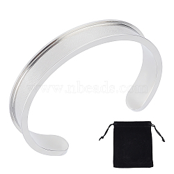 Stainless Steel Grooved Bangles, Cuff Bangle, for Gemstone, Leather Inlay Bangle Making, Stainless Steel Color, 1.2cm, Inner Diameter: 2x2-3/8 inch(5x6cm)(STAS-UN0038-75A)