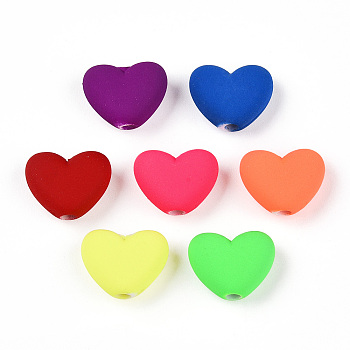 Spray Painted Acrylic Beads, Heart, Mixed Color, 11x14x6mm, Hole: 2mm, about 833pcs/500g