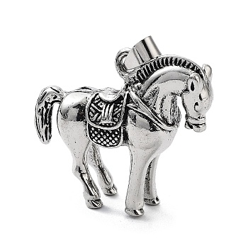 Tibetan Style Alloy Pendants, Horse Charms, Antique Silver, 34.5x40.5x11.5mm, Hole: 8x4.5mm